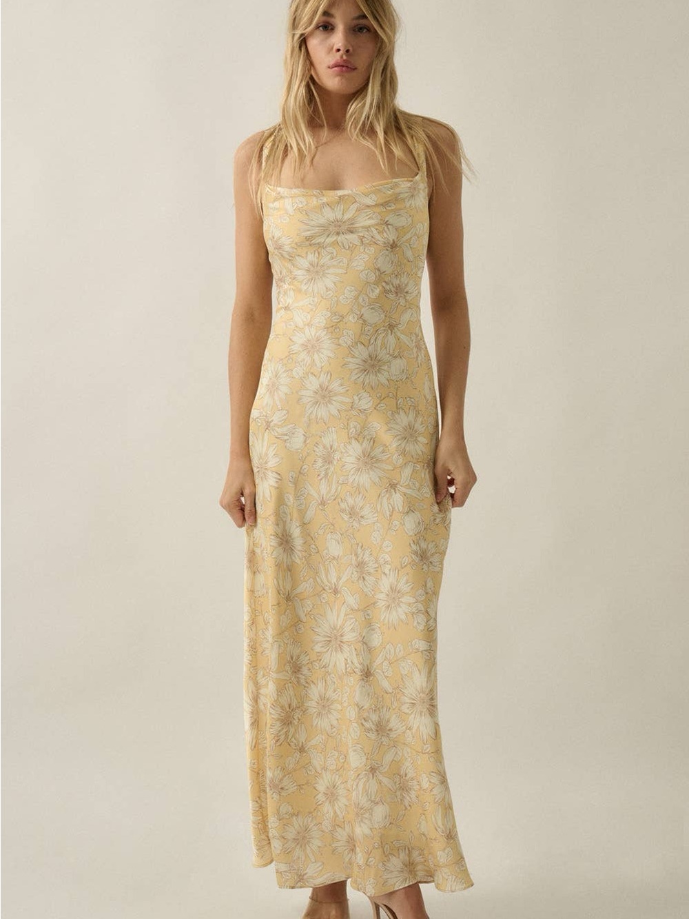 Floral-Print Satin Open-Back Lace-Up Maxi Dress | Promesa